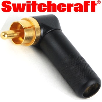 Switchcraft black shell, gold plated phono plug (right angled)