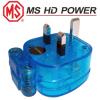 MS328RhK: MS HD Power BLUE 13A UK mains plug, Cryo'ed, Rhodium Plated