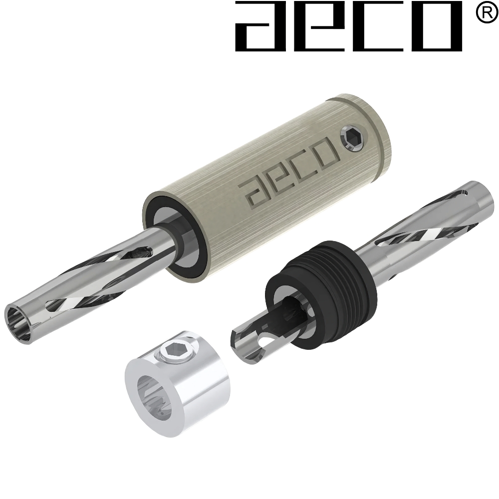 ABP-1111R: AECO Banana Plugs, Tellurium Copper Rhodium-plated (2 pairs)