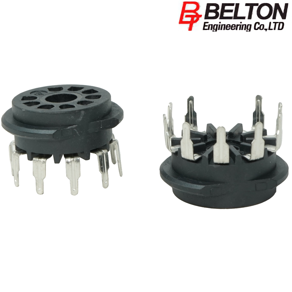 VTB9-PT: Belton B9A 9-pin valve base, PCB mount, tin plated