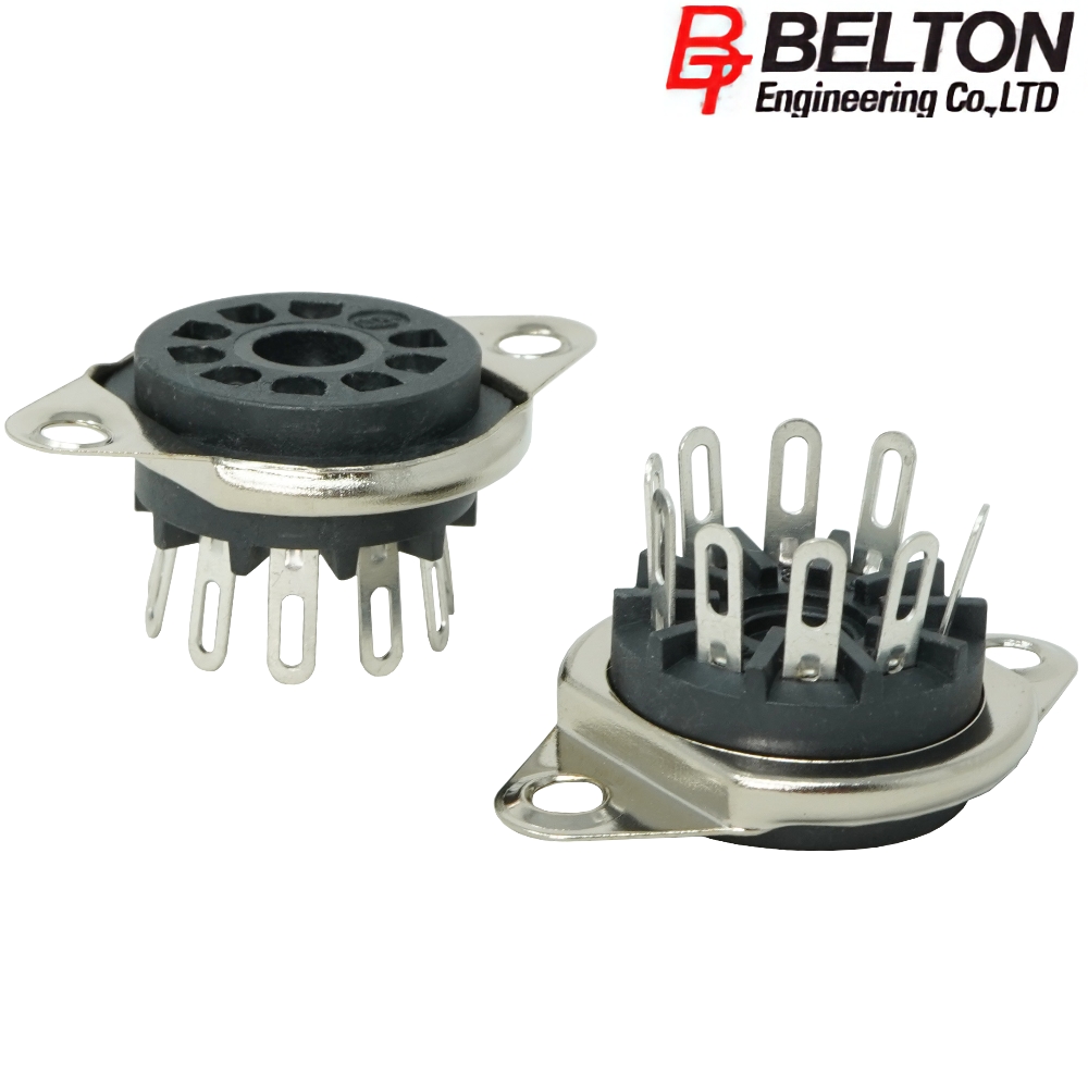 VTB9-ST-1: Belton B9A 9-pin valve base, tin plated solder lugs, mount from below