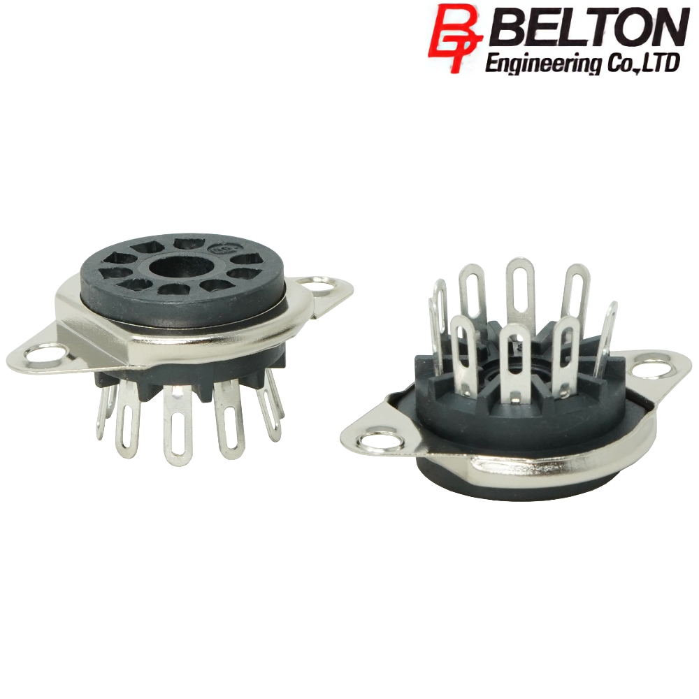 VTB9-ST-2: Belton B9A 9-pin valve base, tin plated solder lugs, mount from above