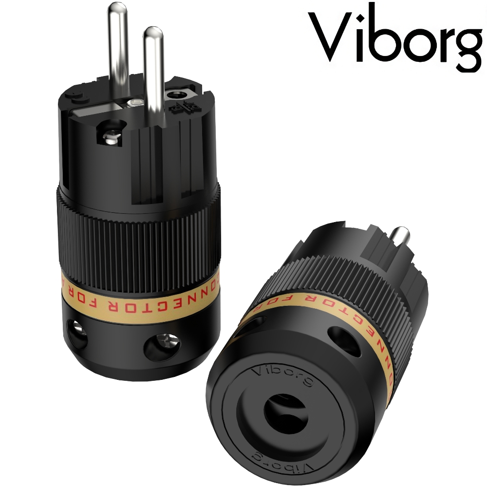 VE501R: Viborg Schuko AC Connector Pure Copper, Rhodium-plated