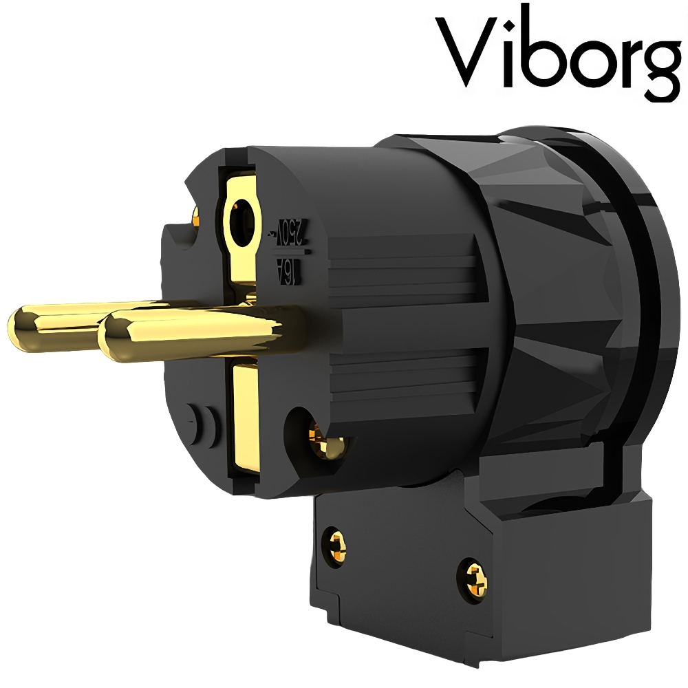 LE505G: Viborg Schuko AC Connector 90° Pure Copper, Gold-plated