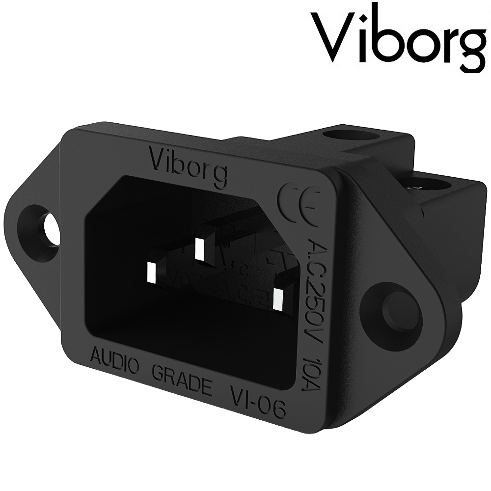 VI06BR: Viborg IEC Inlet socket Pure Copper, Rhodium-plated