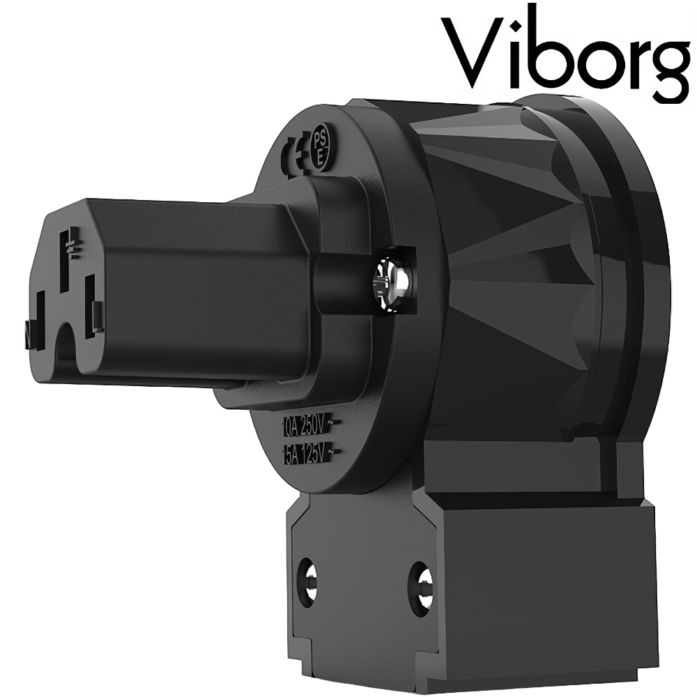 LF505R: Viborg IEC C15 Connector 90° Pure Copper, Rhodium-plated