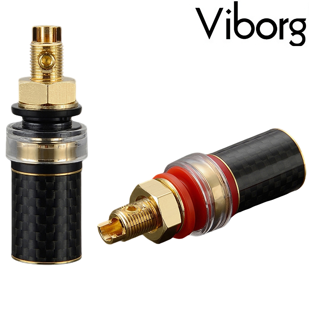 BP604G: Viborg Binding post, Carbon fibre,  Pure Copper, Gold-plated, 45mm (2 pairs)