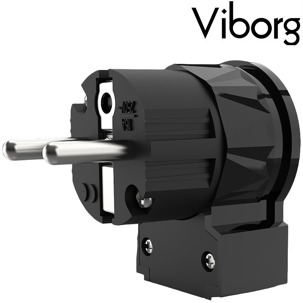 Viborg LE505R SCHUKO AC Connector 90° Pure Copper, Rhodium-plated