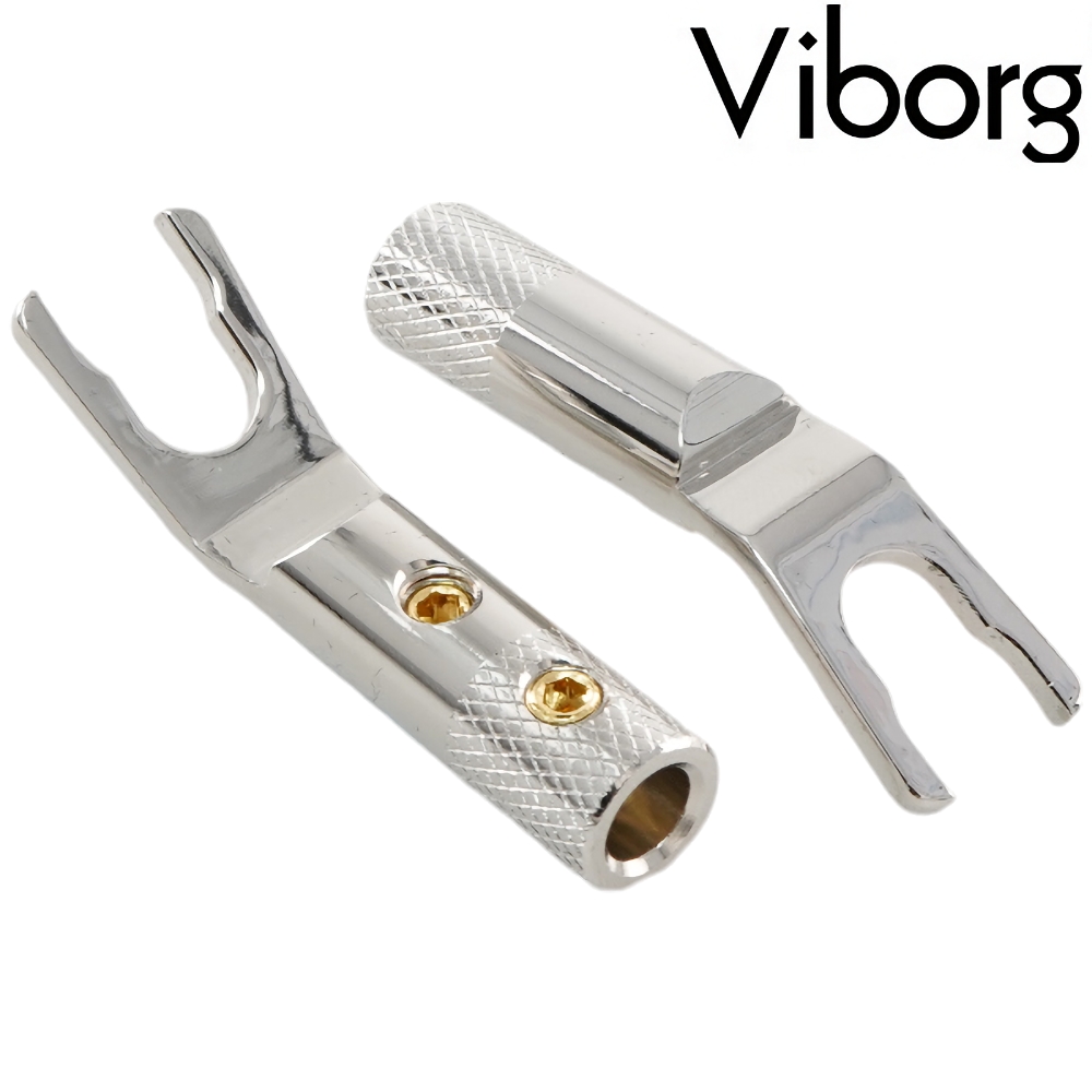 VS702R: Viborg Spade Connector Pure Copper, Rhodium-plated (2 pairs)