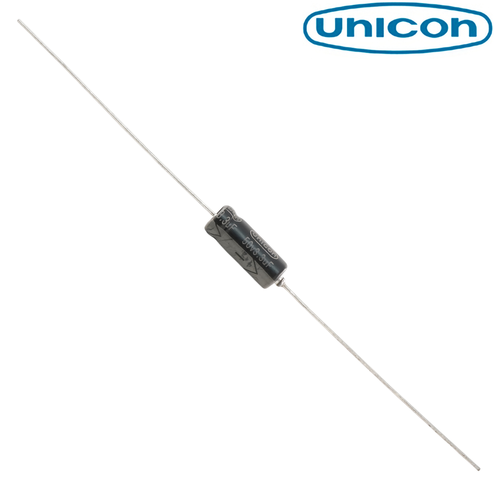 FUT1H3R3M: 3.3uF 50Vdc Unicon Axial Electrolytic Capacitor