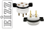 EIZZ EZ-1104 UX4, 4 Pin Chassis Mount Valve Base, Ceramic, Gold Plated, Ring Fixing 