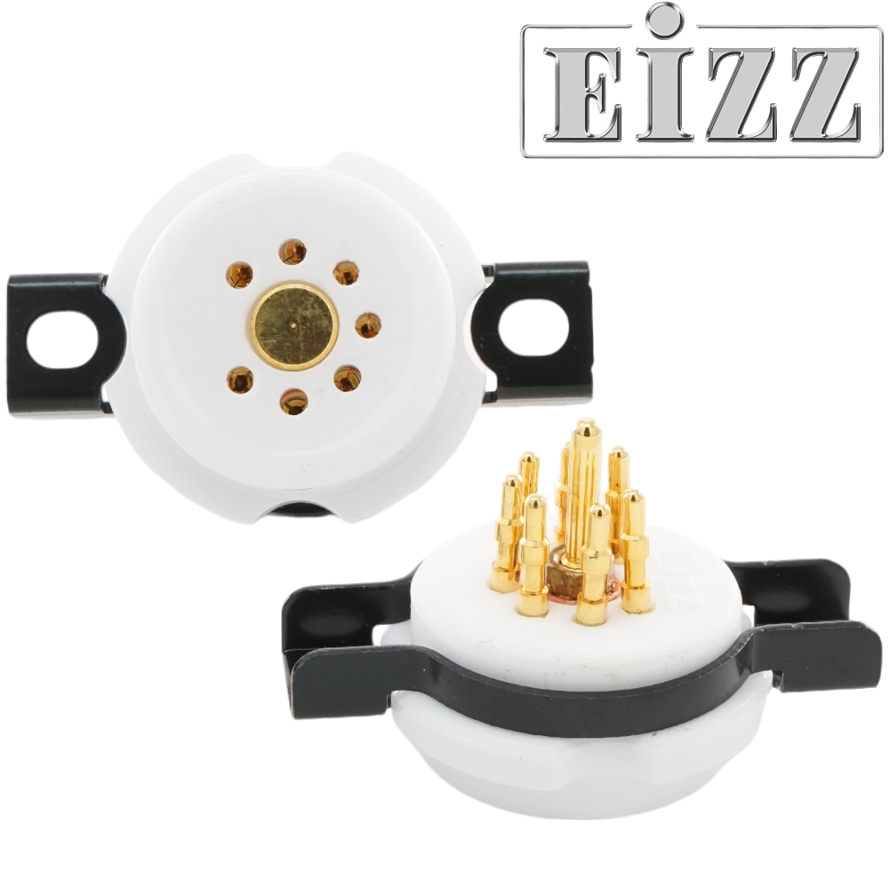 EZ-1107: EIZZ B7G, 7 Pin Chassis Mount Valve Base, Ceramic, Gold Plated, Ring Fixing