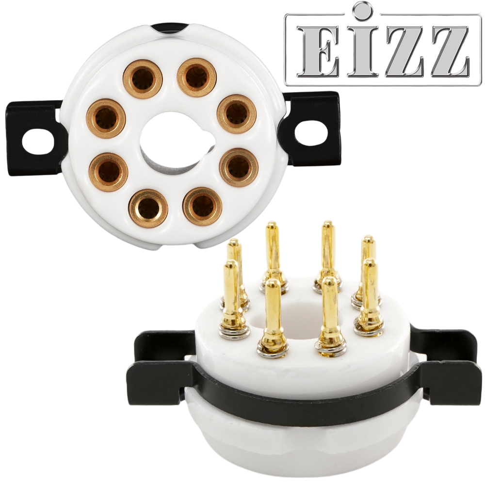 EZ-1108: EIZZ Octal, 8 Pin Chassis Mount Valve Base, Ceramic, Gold Plated, Ring Fixing