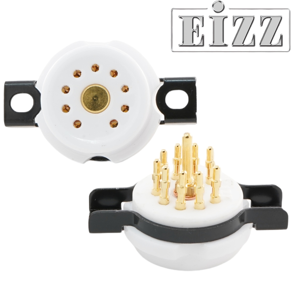 EIZZ EZ-1109 B9A, 9 Pin Chassis Mount Valve Base, Ceramic, Gold Plated, Ring Fixing