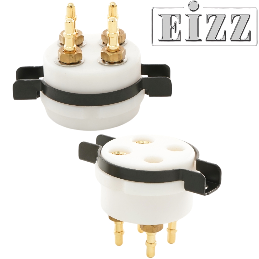 EIZZ EZ-1204A UX4, 4 Pin Chassis Mount Valve Base, Teflon, Gold Plated, Ring Fixing