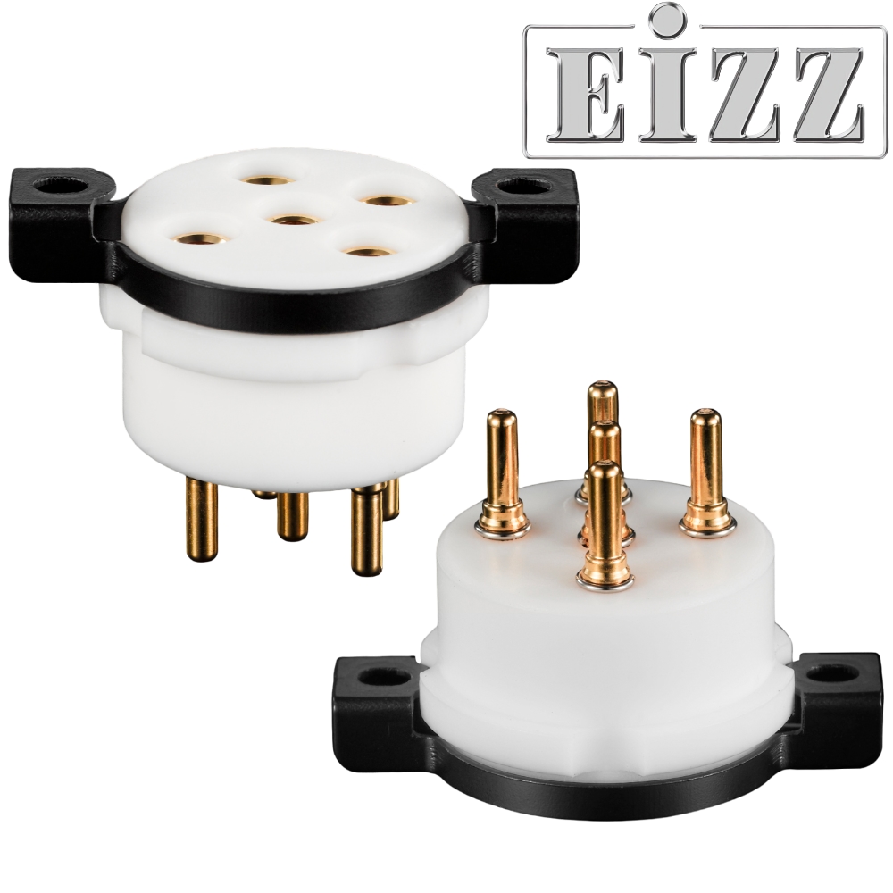 EIZZ EZ-1205 5 Pin, Chassis Mount Valve Base, Teflon, Gold Plated, Ring Fixing