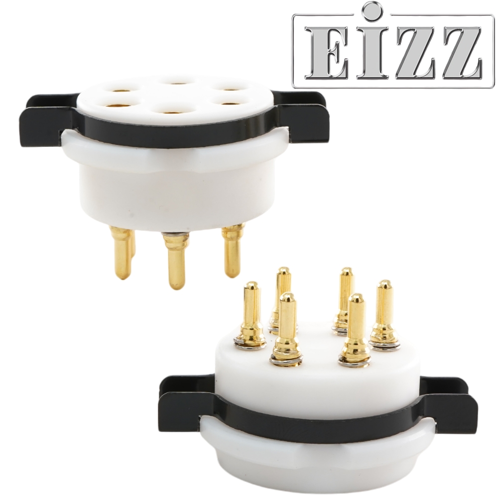 EIZZ EZ-1206 UX6, 6 Pin Chassis Mount Valve Base, Teflon, Gold Plated, Ring Fixing