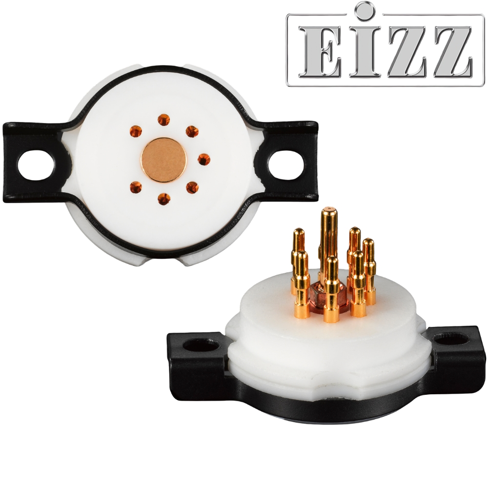 EIZZ EZ-1207 B7G, 7 Pin Chassis Mount Valve Base, Teflon, Gold Plated, Ring Fixing