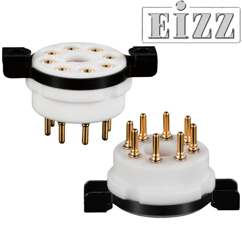 EZ-1208: EIZZ Octal, 8 Pin Chassis Mount Valve Base, Teflon, Gold Plated, Ring Fixing