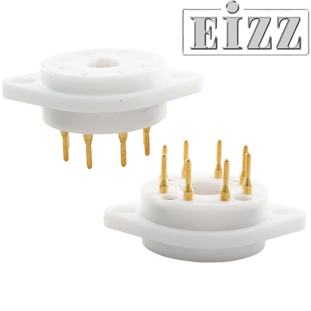 EZ-1208C: EIZZ B8B, 8 Pin Chassis Mount Valve Base, One piece Teflon, Gold Plated (1 off)