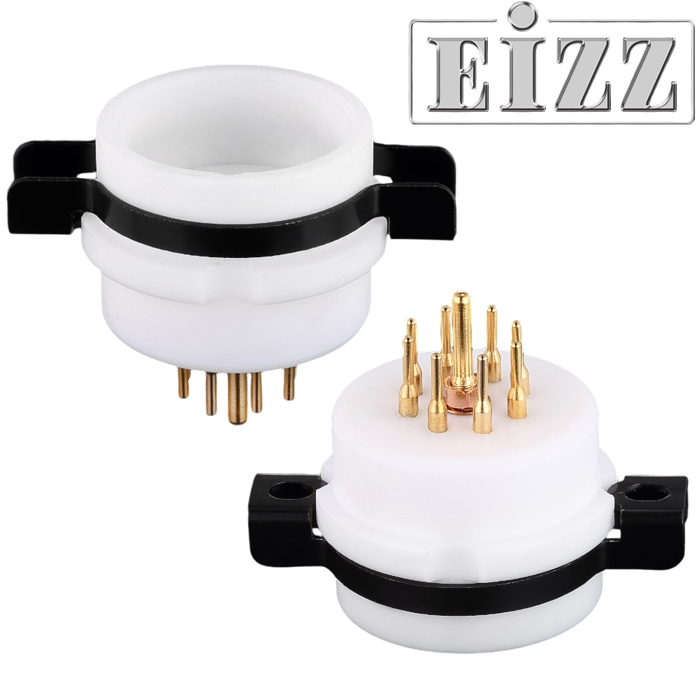 EIZZ EZ-1208B 8 Pin Chassis Mount Valve Base, Teflon, Gold Plated, Ring Fixing