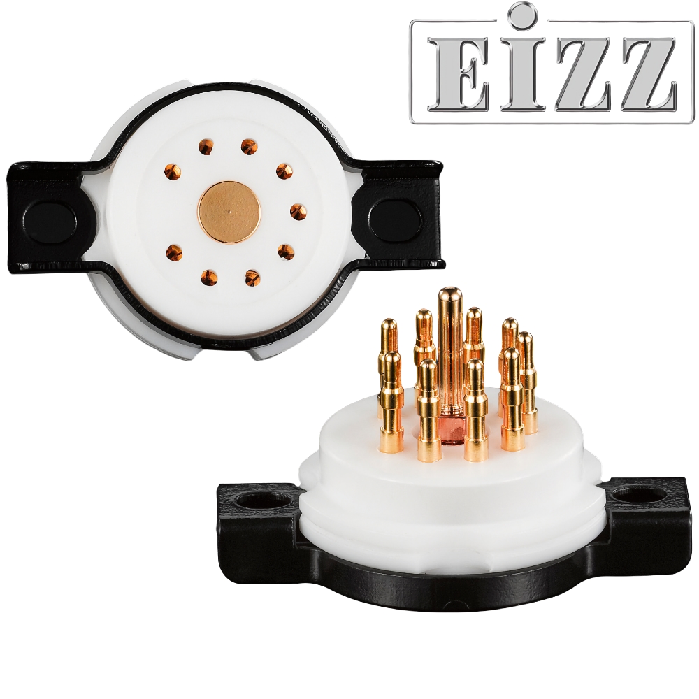 EZ-1209: EIZZ B9A, 9 Pin Chassis Mount Valve Base, Teflon, Gold Plated, Ring Fixing