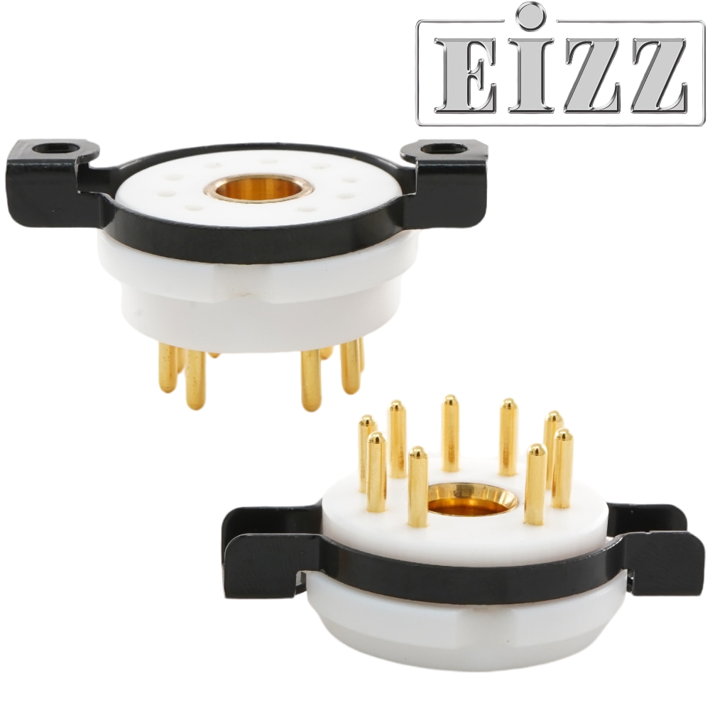 EZ-1209A: EIZZ WE437 etc. 9 Pin Chassis Mount Valve Base, Teflon, Gold Plated, Ring Fixing 