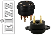 EIZZ EZ-1304 UX4, 4 Pin Chassis Mount Valve Base, One piece Composit Plastic, Gold Plated