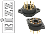 EIZZ EZ-1308 Octal, 8 Pin Chassis Mount Valve Base, One piece Composite Plastic, Gold Plated