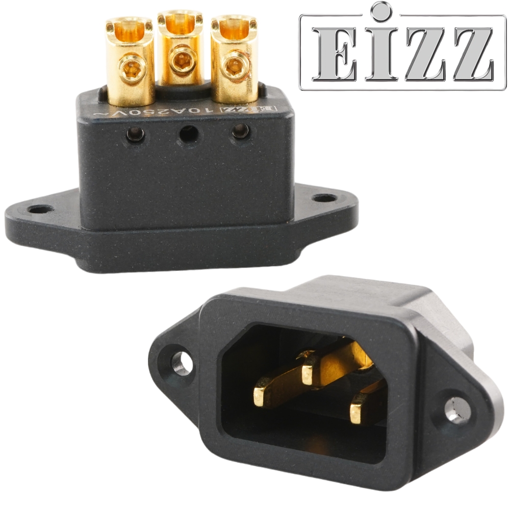 EIZZ EZ-7010 IEC Socket, Gold Plated - Solder/Screw