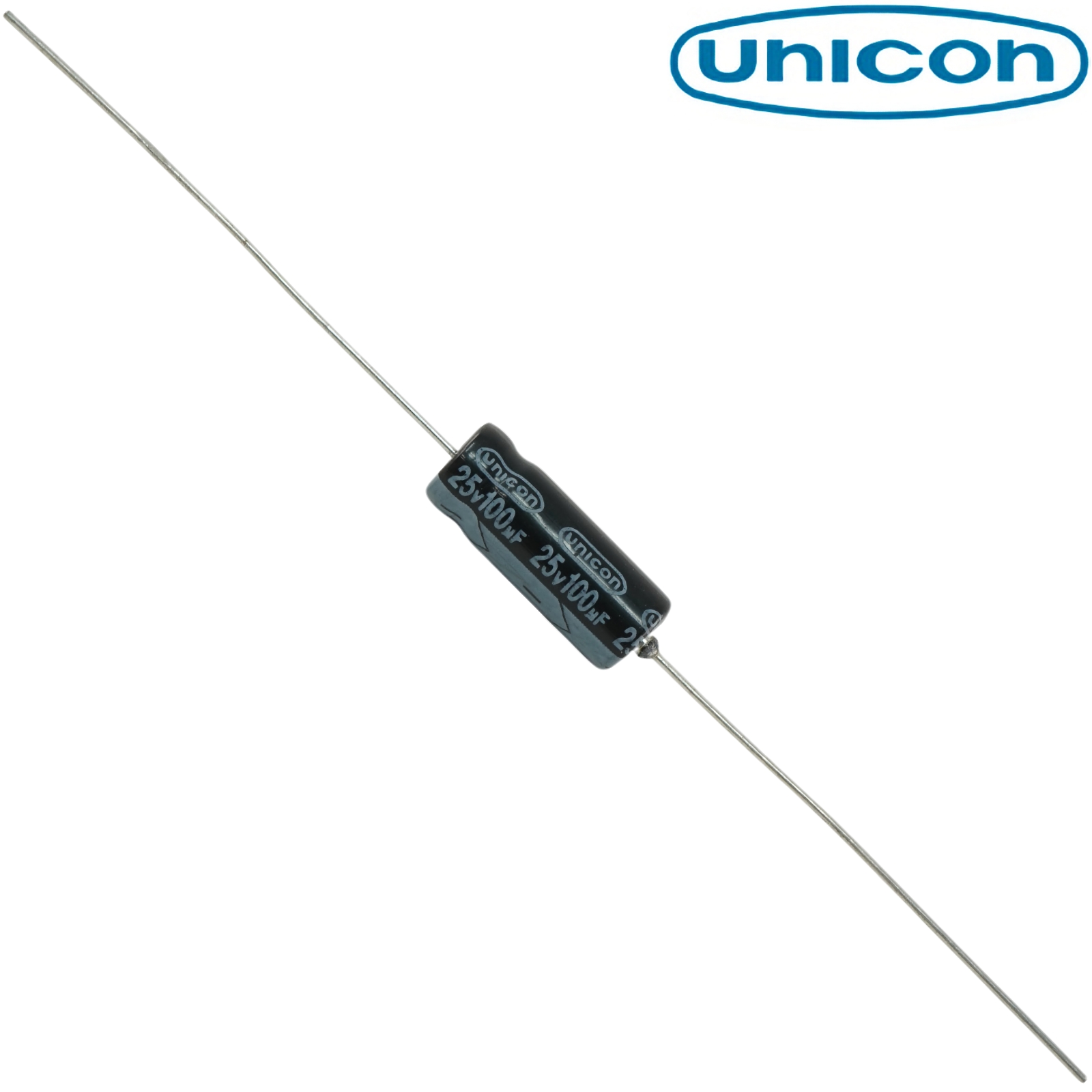 FUT1E101M: 100uF 25Vdc Unicon Axial Electrolytic Capacitor