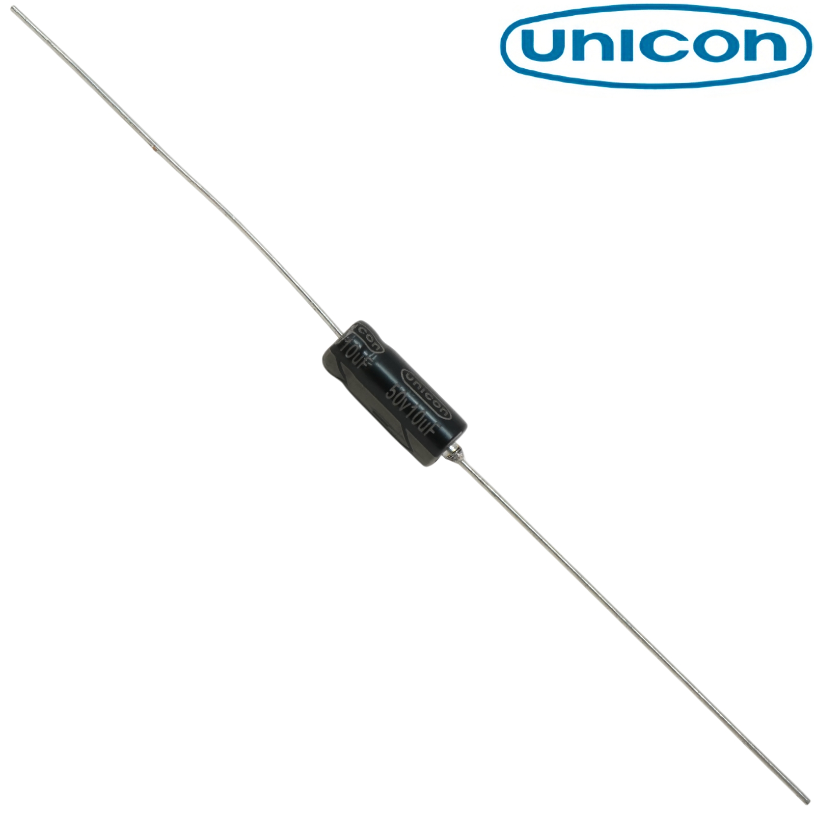 FUT1H100M: 10uF 50Vdc Unicon Axial Electrolytic Capacitor