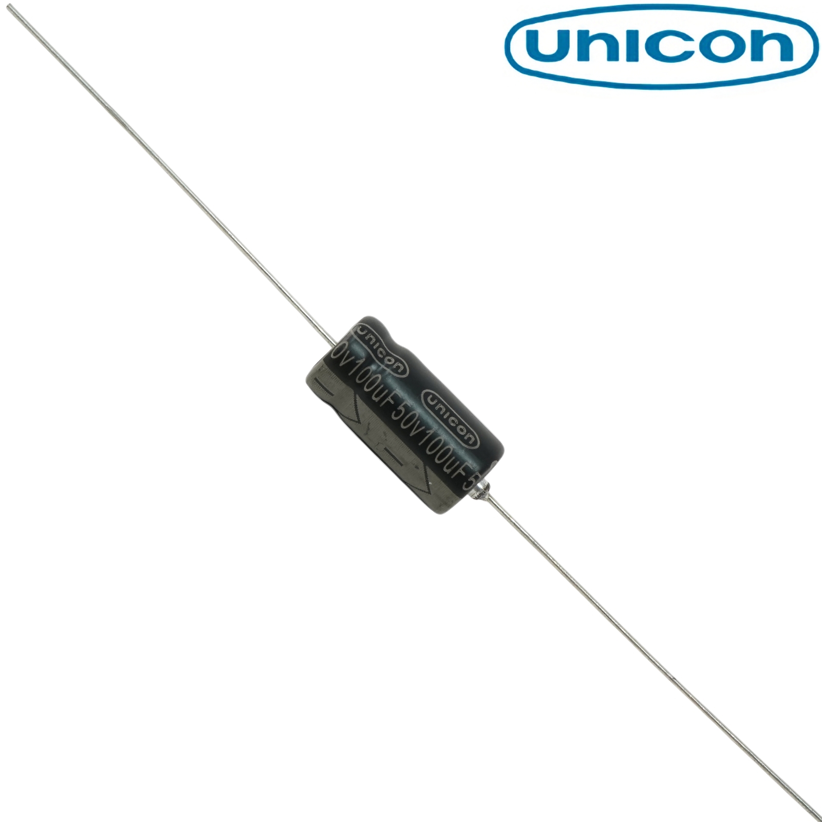 FUT1H101M: 100uF 50Vdc Unicon Axial Electrolytic Capacitor