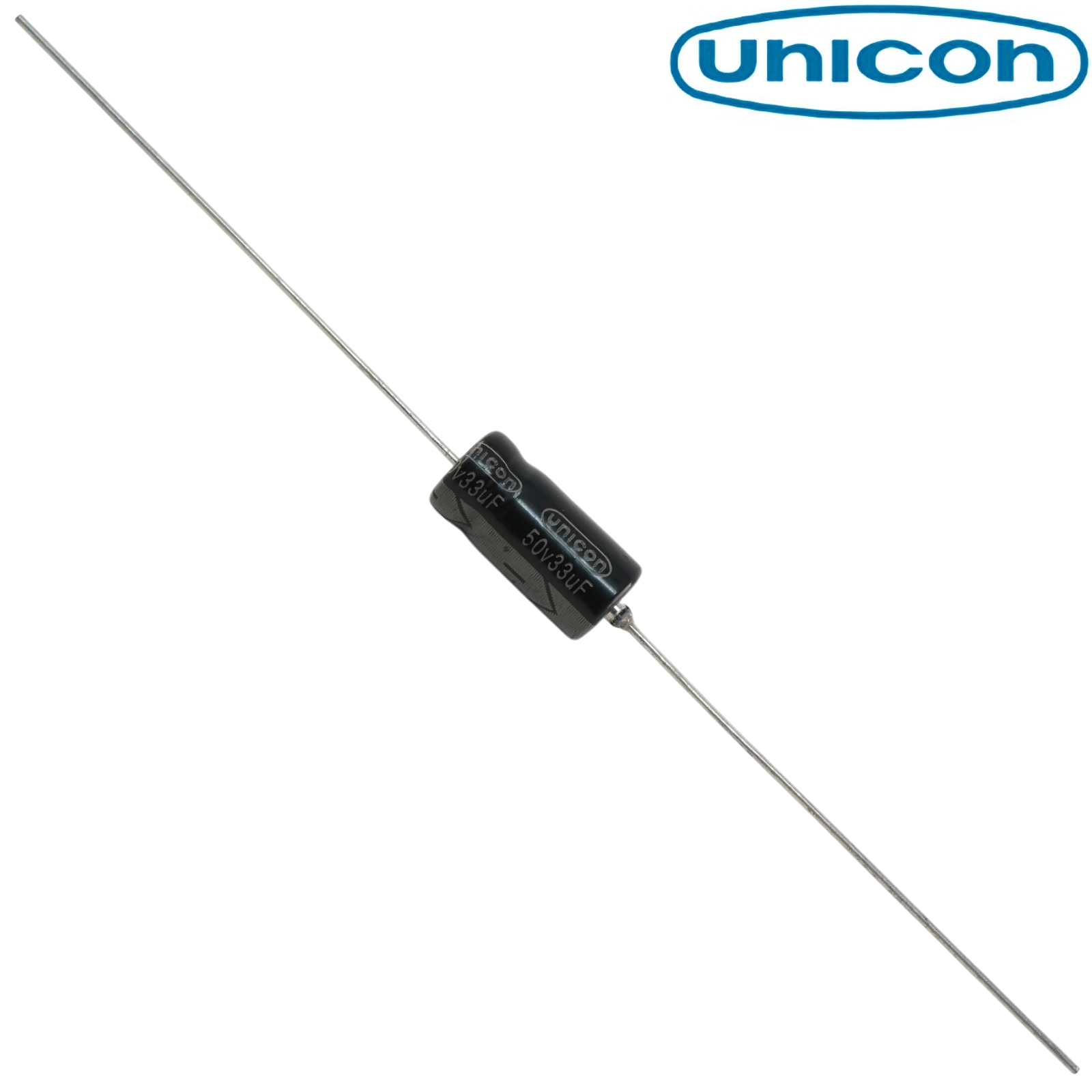 FUT1H330M: 33uF 50Vdc Unicon Axial Electrolytic Capacitor