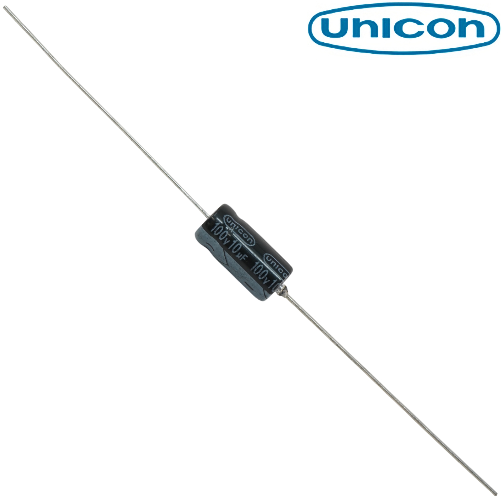 FUT2A100M: 10uF 100Vdc Unicon Axial Electrolytic Capacitor