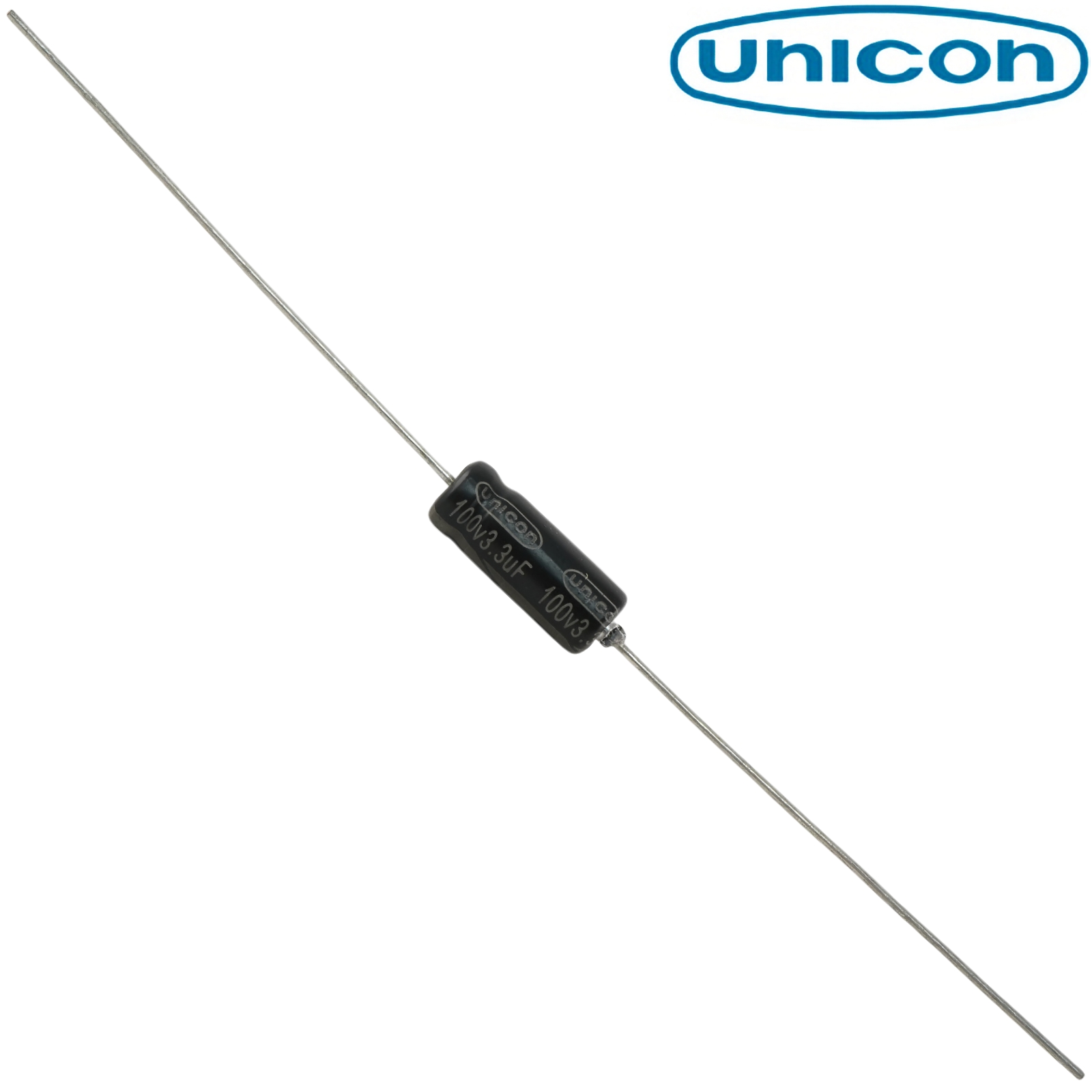 FUT2A3R3M: 3.3uF 100Vdc Unicon Axial Electrolytic Capacitor