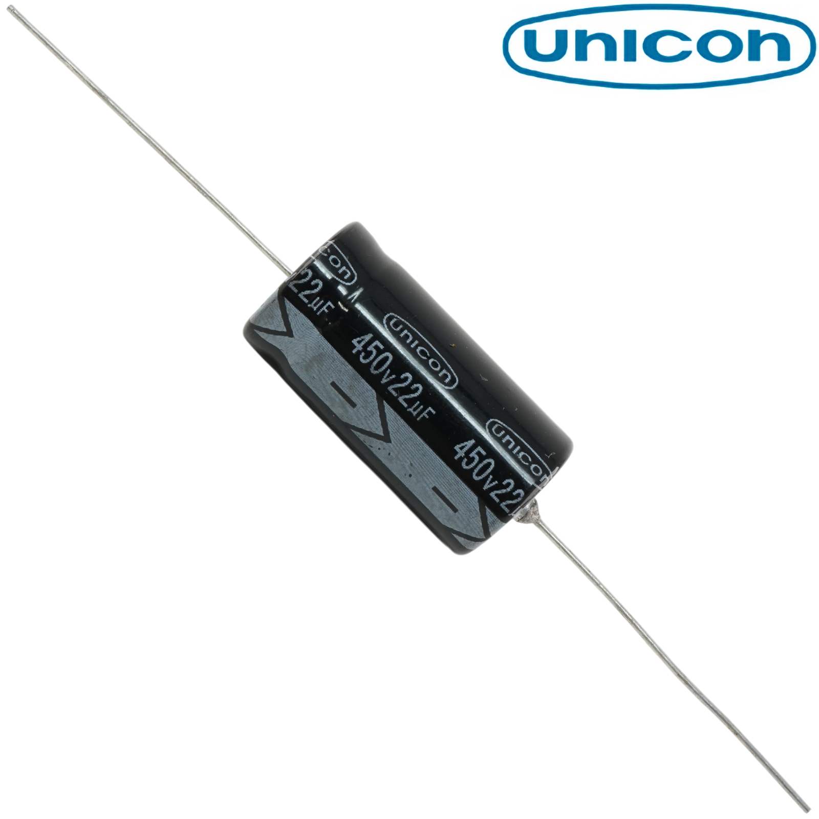 FUT2W220M: 22uF 450Vdc Unicon Axial Electrolytic Capacitor