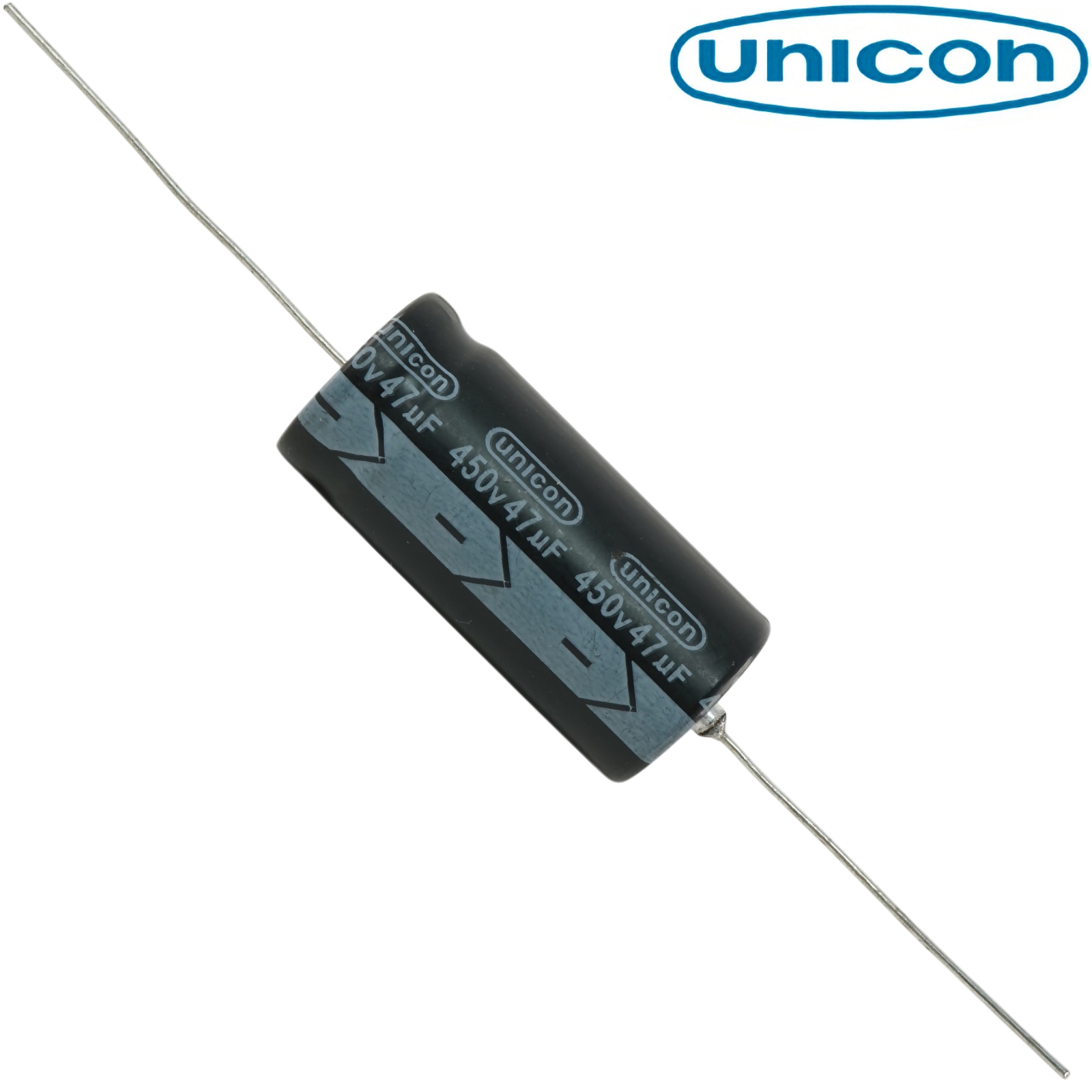 FUT2W470M: 47uF 450Vdc Unicon Axial Electrolytic Capacitor