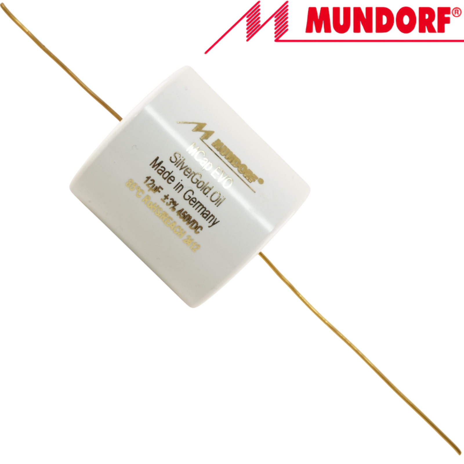 MESGO-12T3.450: 12uF 450Vdc Mundorf MCap EVO Silver Gold Oil Capacitor